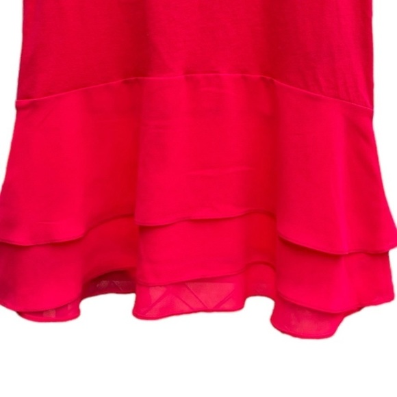 Michael Kors Red T Shirt with Layered Chiffon Hem Size Small Short Sleeve - Picture 7 of 8